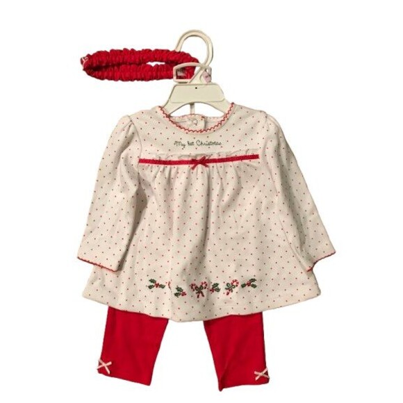Girl's 9 Month Shirt, Pants & Headband My First Christmas Little Me - Picture 1 of 2